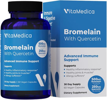 Vitamedica Bromelain With Quercetin Supplement | 500Mg Bromelain - 2400 Gdu/Gram Vegan Capsules For Healthy Tissues, Joint Support, Post Surgery And Muscle Recovery | 60 Count Supply