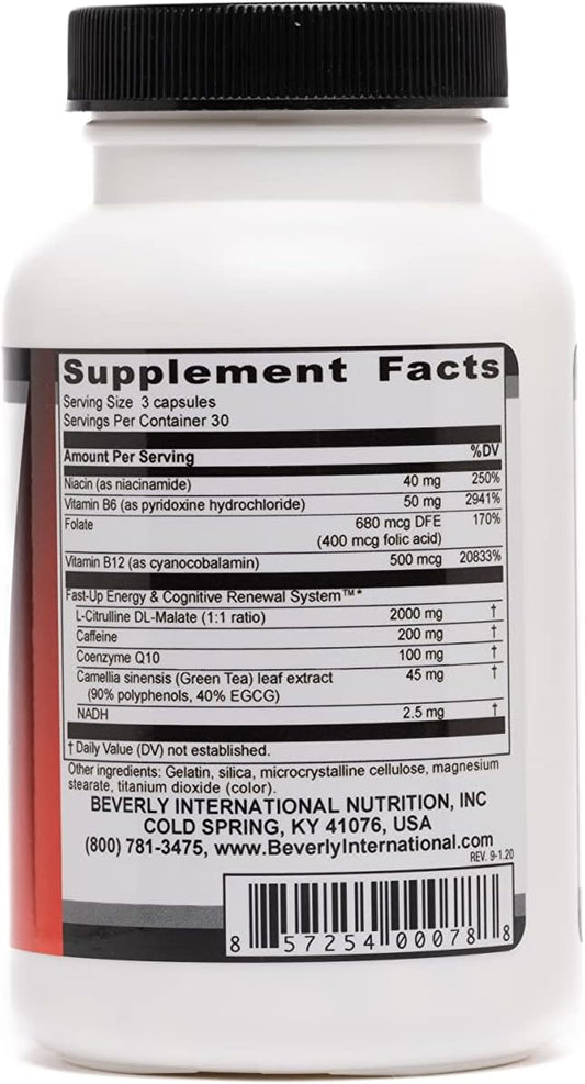 Beverly International Fast-Up, 90 Capsules. Feel-Better, Get Clarity, Clear Focus-Brain Booster. Ups Mood, New Energy, Pre-Workout Fuel, Motivation And Cognitive Performance In Moments