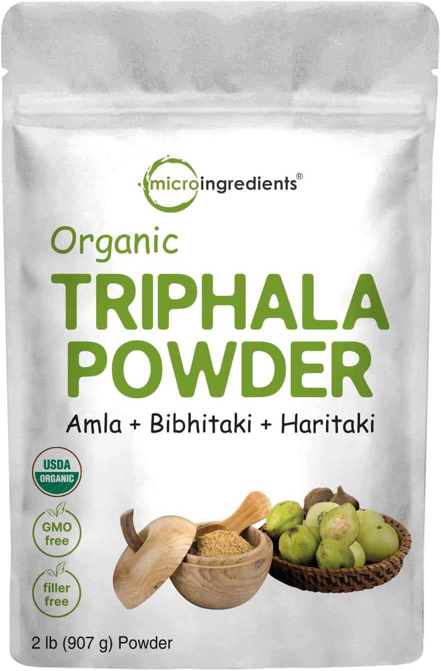 Micro Ingredients Organic Triphala Powder, 2 Pounds (Amla + Haritaki + Bibhitaki) | India Origin, Herbal Adaptogen Supplement, Supports Colon & Immune Health | Vegan, No GMOS