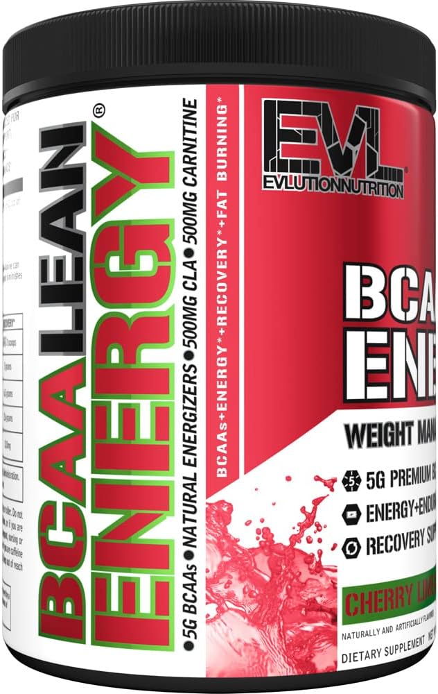 EVL BCAA Lean Energy Powder - Pre Workout Green Tea Fat Burner Support with BCAAs Amino Acids and Clean Energizers - BCAA Powder Post Workout Recovery Drink for Lean Muscle Recovery - Cherry Limeade : Health & Household