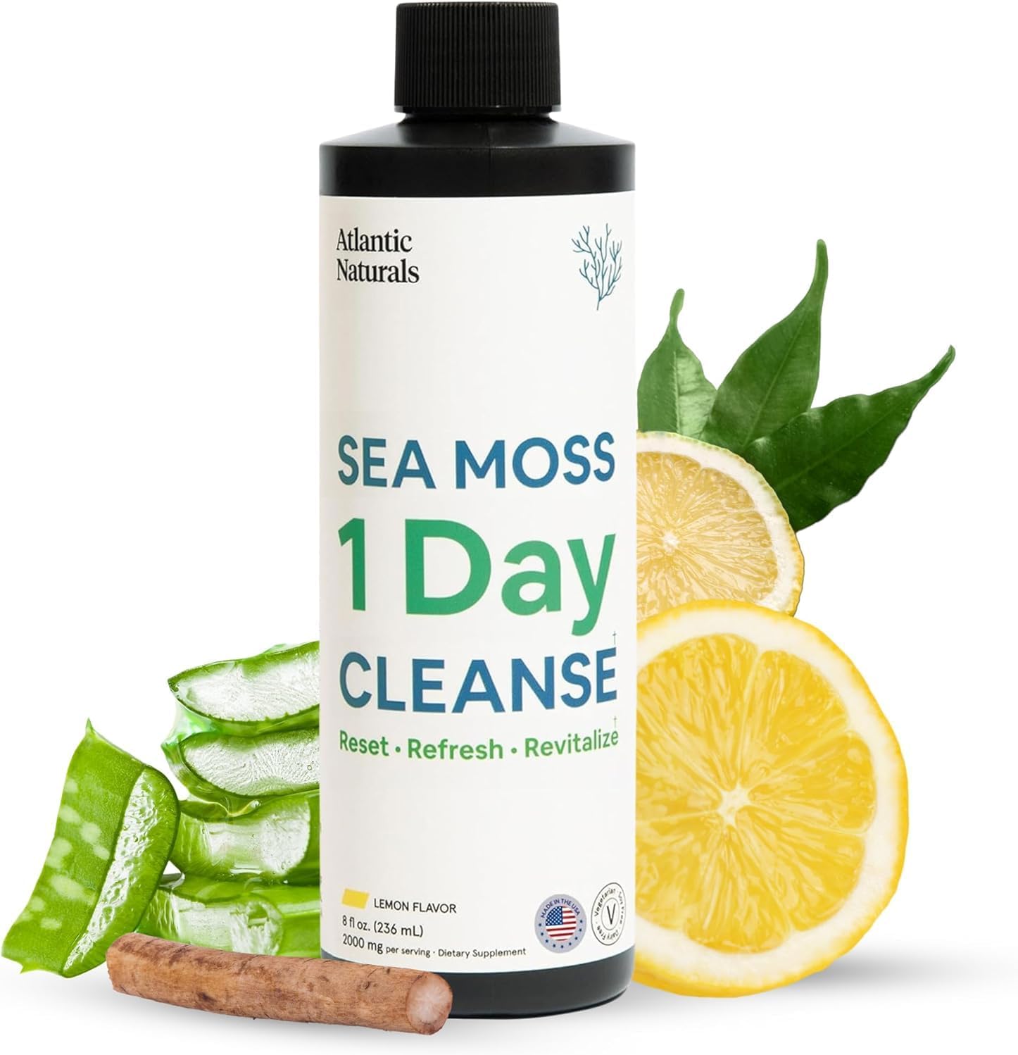 Atlantic Naturals - 1 Day Colon Cleanse Full Body Detox Drink - Sea Moss Supplement For Women & Men, Gut Health, Kidney & Liver Immune Energy Enhancer Gut Cleanse - Lemon Flavor Juice, 8 Fl Oz