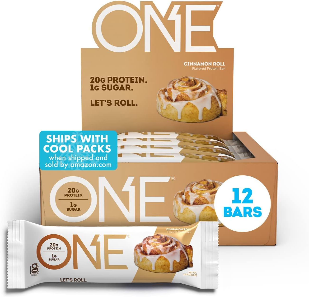 One Protein Bars, Cinnamon Roll, Gluten Free Protein Bars With 20G Protein And 1G Sugar, Pantry Staples, 2.12 Oz (12 Count)