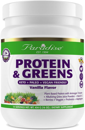 Paradise Herbs Orac Energy Proteins & Greens Powder, Antioxidant Power Of 24 Servings Of Fruits & Vegetables In 1 Scoop + 20G Protein, Vanilla, 14 Servings