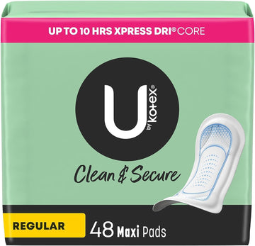 U By Kotex Clean & Secure Maxi Pads, Regular Absorbency, 192 Count (4 Packs Of 48) (Packaging May Vary)