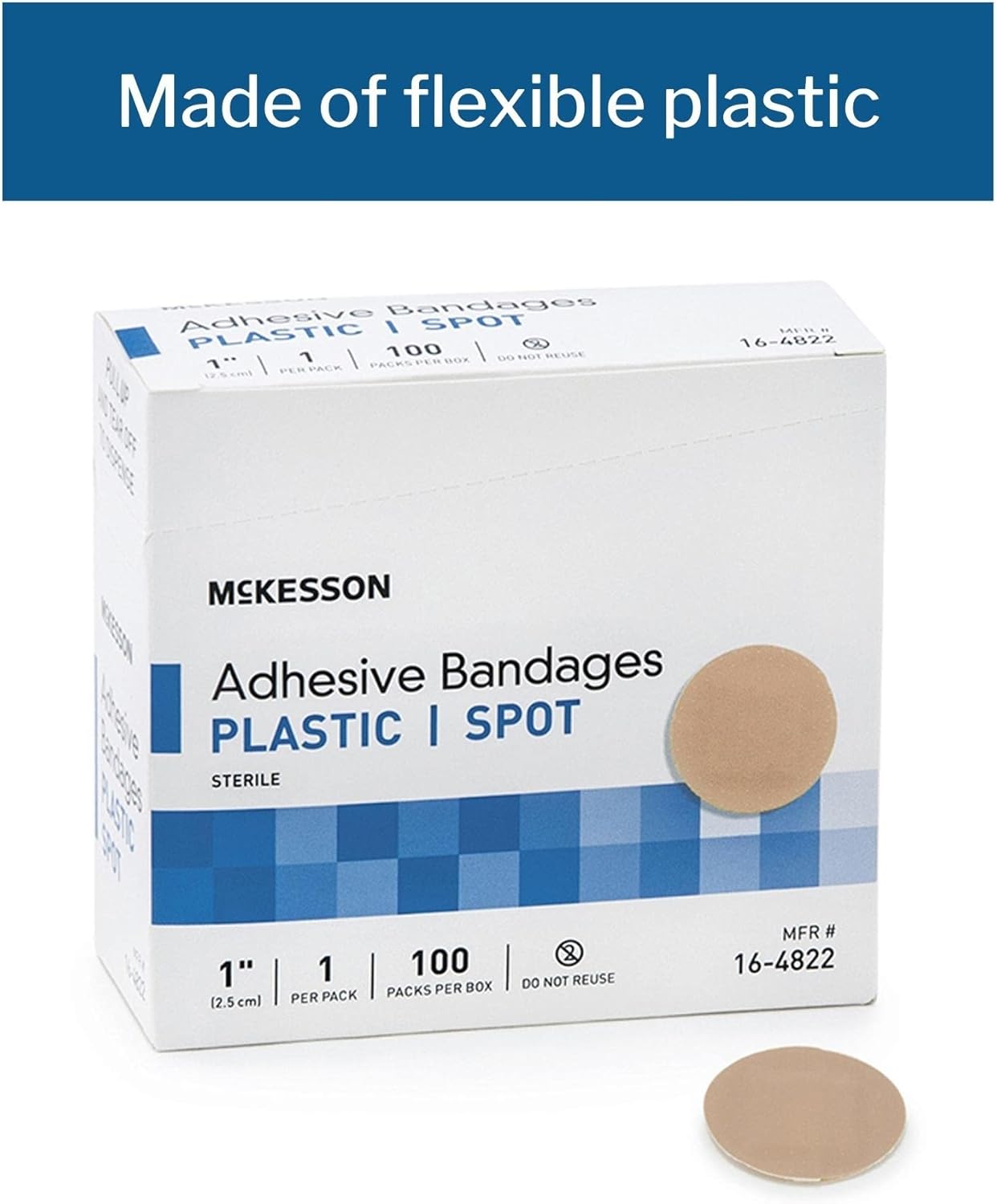 McKesson Adhesive Bandages, Sterile, Plastic Spot, 1 in, 100 Count, 1 Pack : Health & Household