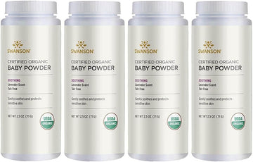 Swanson Certified Organic Baby Powder Talc-Free Lavender Scent 2.5 Ounce (71 g) Pwdr (4 Pack)