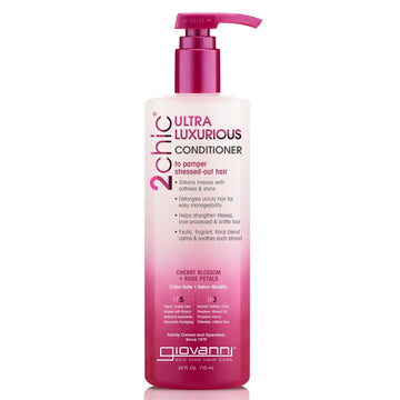 Giovanni 2Chic Ultra-Luxurious Conditioner - Calms & Smooths Curly & Wavy Hair, Silkens Tresses, Strengthens Overprocessed Hair, Helps Detangle, Color Safe, Cherry Blossom & Rose Petals - 24 Oz