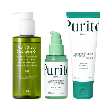 Purito From Green Cleansing Oil, Centella Unscented Serum & Mighty Bamboo Panthenol Cream Set