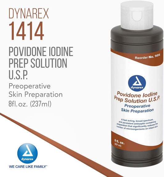 Dynarex Povidone-Iodine Prep Solution, Antiseptic Solution For Skin And Mucosa, Ideal For Surgical Site Preparation, Contains Povidone Iodine 10%,1 Case Of 24 8 Fl. Oz. Povidone-Iodine Bottles