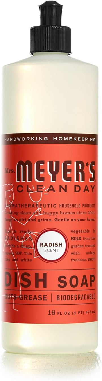 MRS. MEYER'S CLEAN DAY Liquid Dish Soap, Biodegradable Formula, Radish, 16 fl. oz