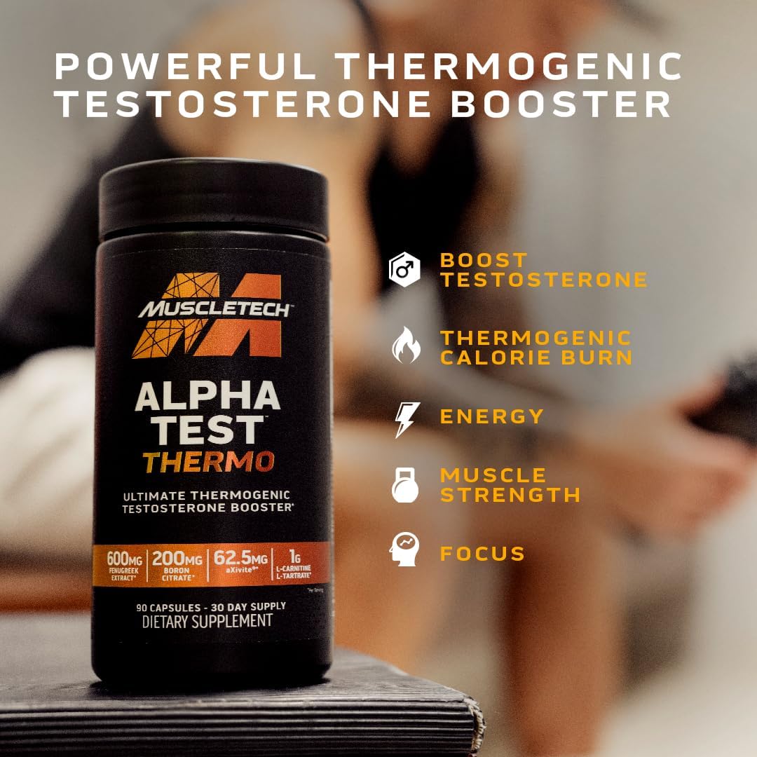 MuscleTech AlphaTest Thermo Thermogenic Testosterone Booster| Muscle Strength Builder for Men | Workout Supplement | 90 Capsules | 30 Servings : Health & Household