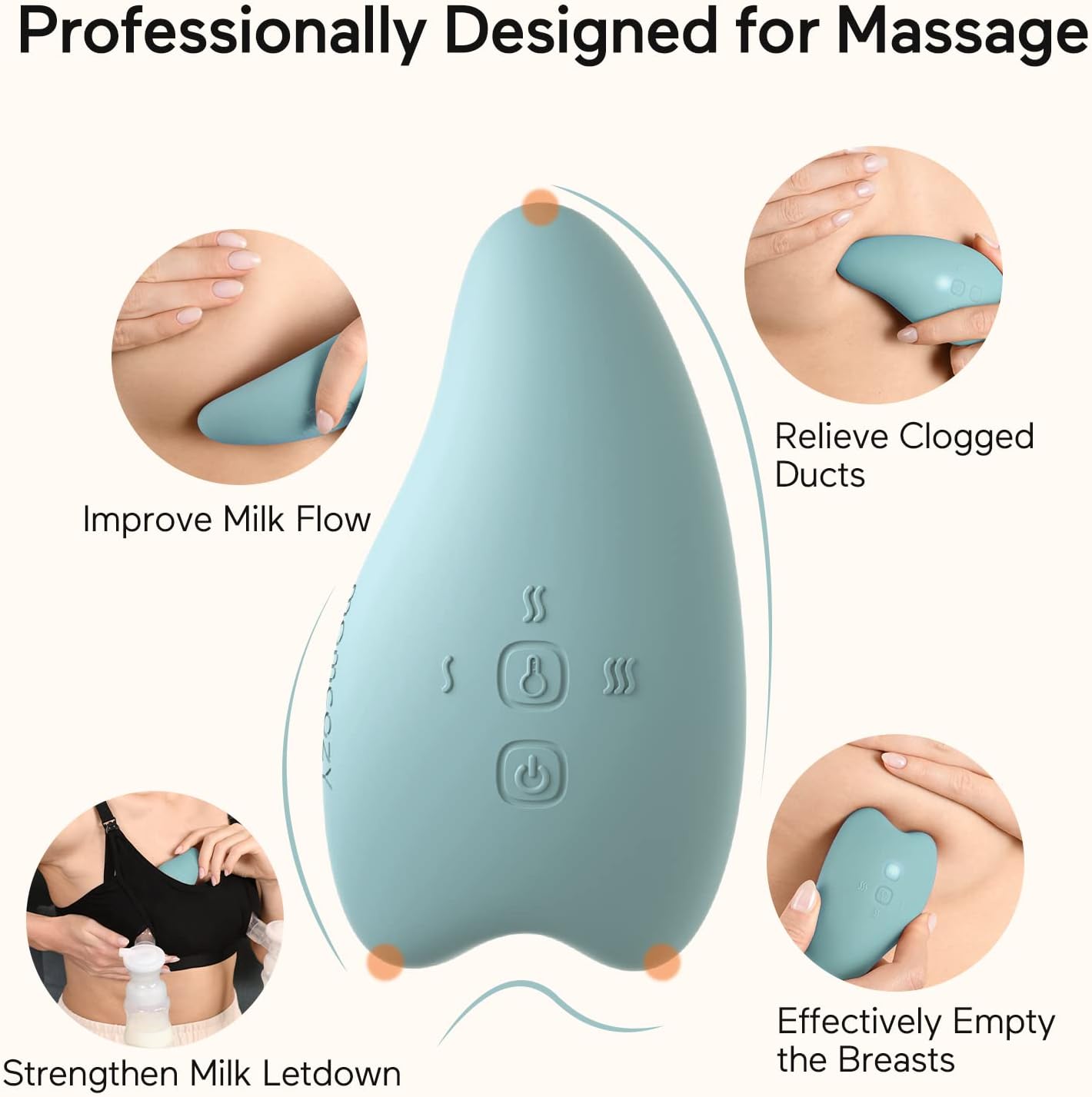 Momcozy Warming Lactation Massager 2-in-1, Soft Breast Massager for Breastfeeding, Heat + Vibration Adjustable for Clogged Ducts, Improve Milk Flow, Blue-Green : Baby