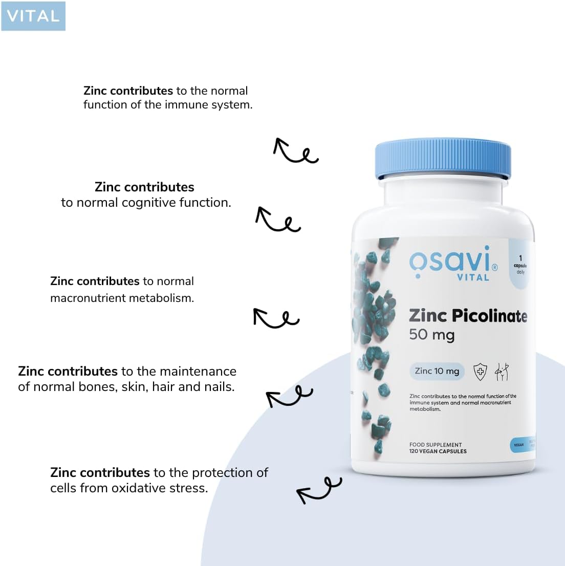 Osavi Zinc Picolinate 50mg - 180 Vegan Capsules | Highly Absorbable Zinc for Immune Support, Cognitive Function, Metabolism, and Healthy Skin | 100% Daily Requirement in One Capsule : Amazon.co.uk: Health & Personal Care