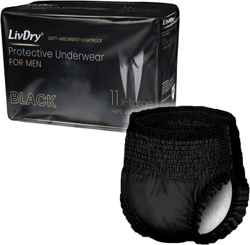 Livdry Adult Incontinence Underwear For Men, Premium Black Series, Ultimate Leak Protection, X-Large 11-Pack