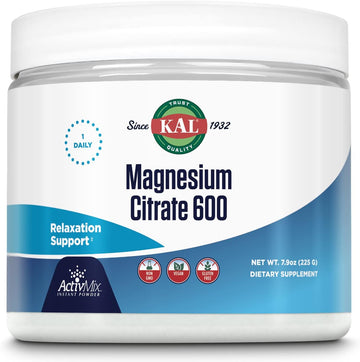 KAL Magnesium Citrate 600 mg ActivMix Instant Powder, Magnesium Supplement for Healthy Muscle Function, Relaxation, Nerve and Circulation Support, Vegan, Non-GMO, Gluten Free, Approx. 60 Serv, 7.9oz