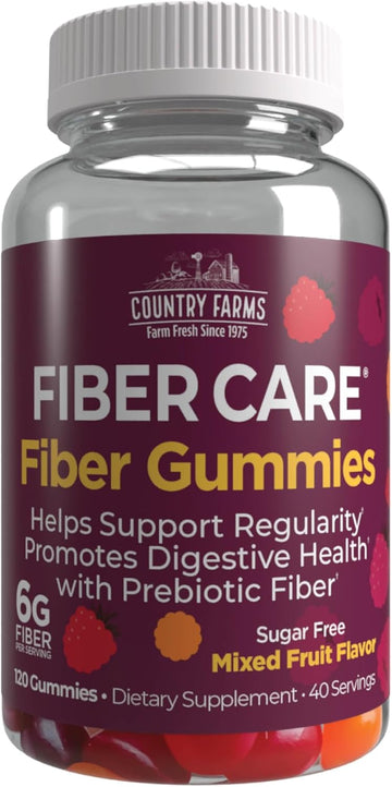 Country Farms Fiber Care Prebiotic Gummies, 6G Of Fiber Per Serving, Fos From Beets, Digestive Health, Supports Regularity, Mixed Fruit Flavor, 120 Gummies, 40 Servings, Multi