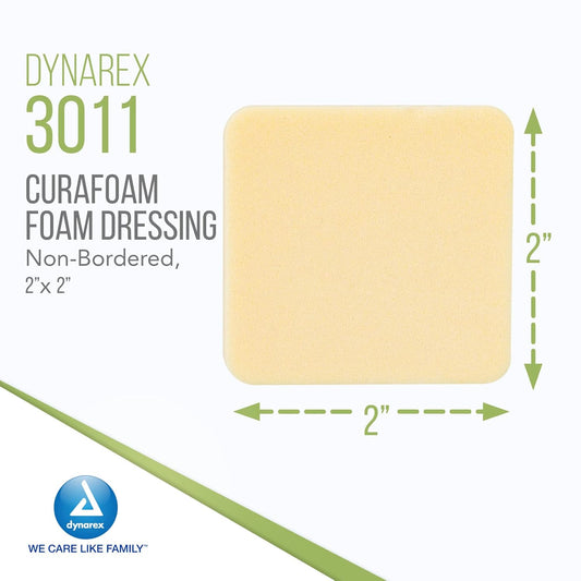 Dynarex Curafoam Foam Dressings, Non-Bordered, Sterile, Provides Cushioned And Moist Wound Care, Used For Medium To Heavy Exuding Wounds, 2" X 2", 1 Case Of 120 Curafoam Dressings (12 Boxes Of 10)