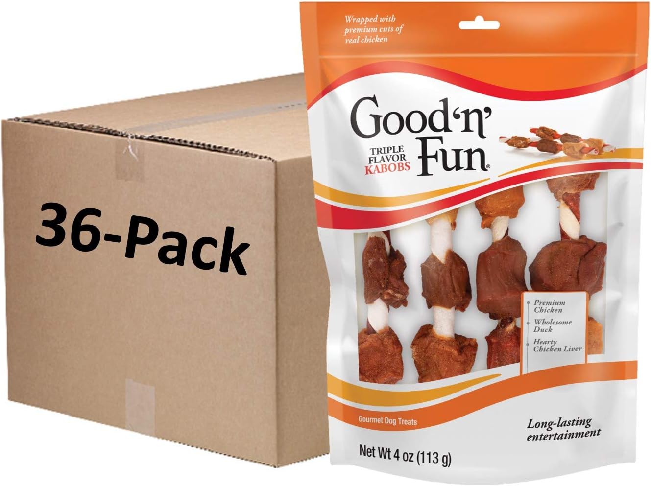 Good'N'Fun Triple Flavor Kabobs 4 Ounces, Snack For All Dogs, Case Of 36 Individual Packs