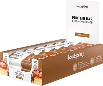 Foodspring New Extra Chocolate Protein Bars - 13G Protein Per Bar, No Added Sugar, Nutritious Post-Workout Or On-The-Go Snack - Crispy Coconut - 45G, Pack Of 12