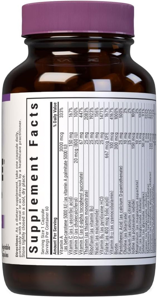 Bluebonnet Nutrition Multi One (Iron Free) Vegetable Capsules For Complete Full Spectrum Multiple, B Vitamins, General Health, Gluten Free, Milk Free, Kosher, 60 Vegetable Capsules, 2 Month Supply