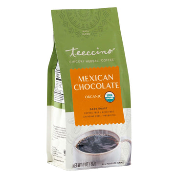 Teeccino Mexican Chocolaté Chicory Coffee Alternative - Ground Herbal Coffee That’S Prebiotic, Caffeine-Free & Acid Free With A Hint Of Spice, Dark Roast, 11 Ounce