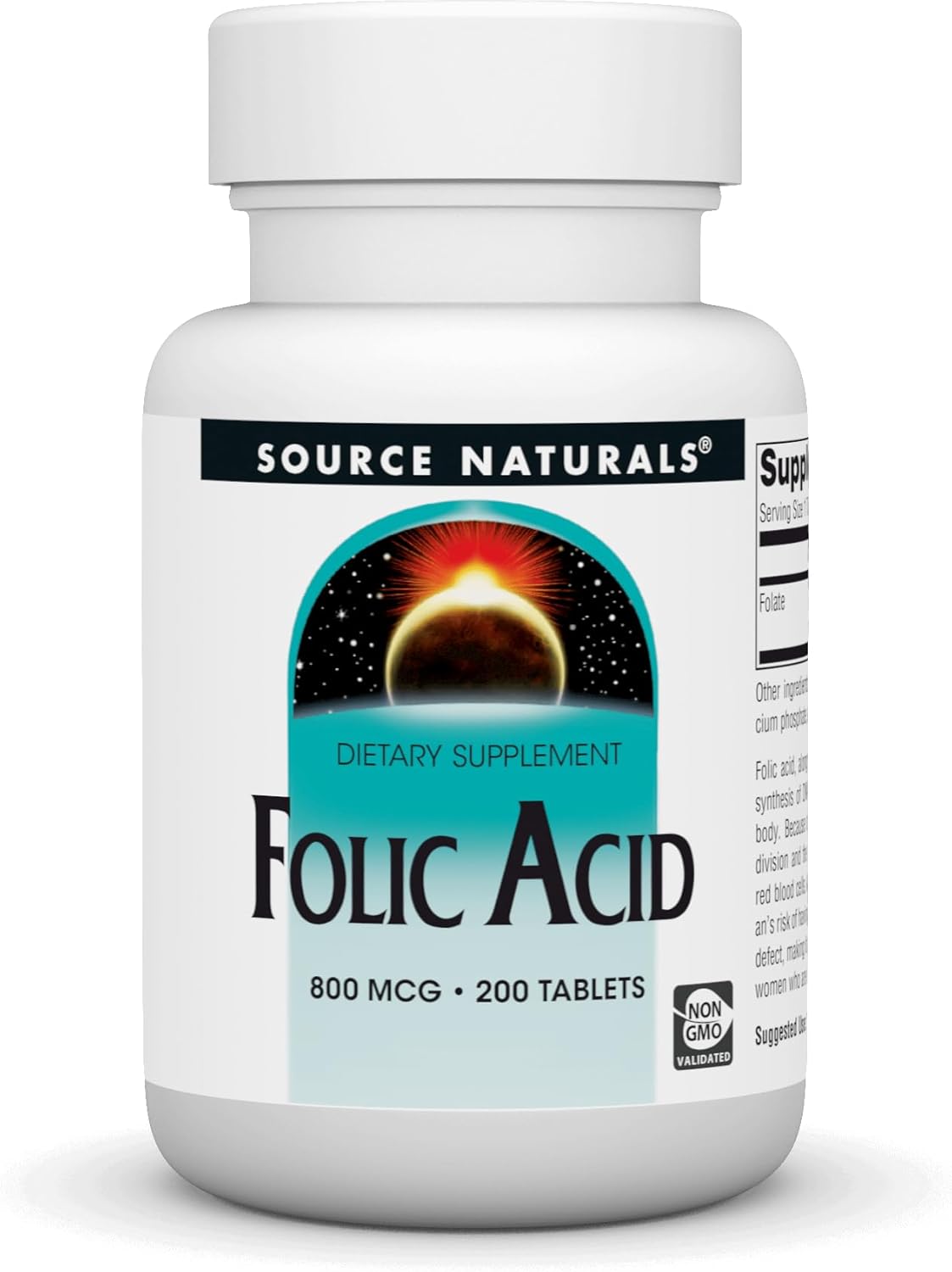 Source Naturals Folic Acid 800 Mcg Tablet, 200 Count