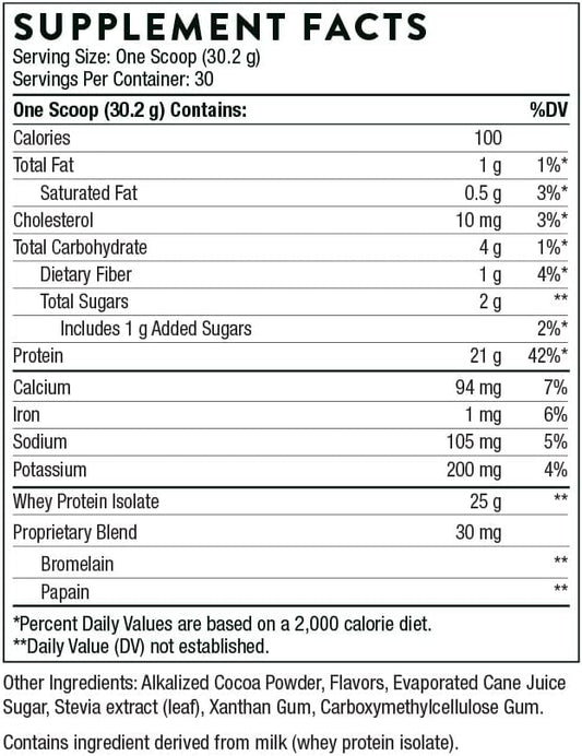 Thorne Whey Protein Isolate - 21 Grams of Easy-to-Digest Whey Protein Powder - NSF Certified for Sport - Chocolate avored - 31.9 s - 30 Servings