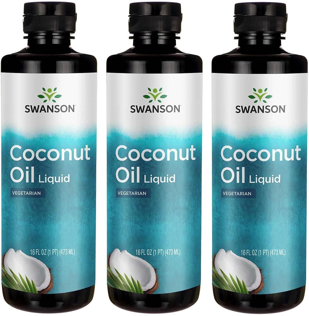 Swanson Liquid Coconut Oil Natural Flavor 16 Fl Ounce (1 Pt) (473 Ml) Liquid (3 Pack)