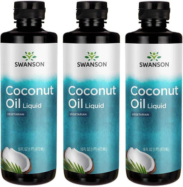 Swanson Liquid Coconut Oil Natural Flavor 16 Fl Ounce (1 Pt) (473 Ml) Liquid (3 Pack)