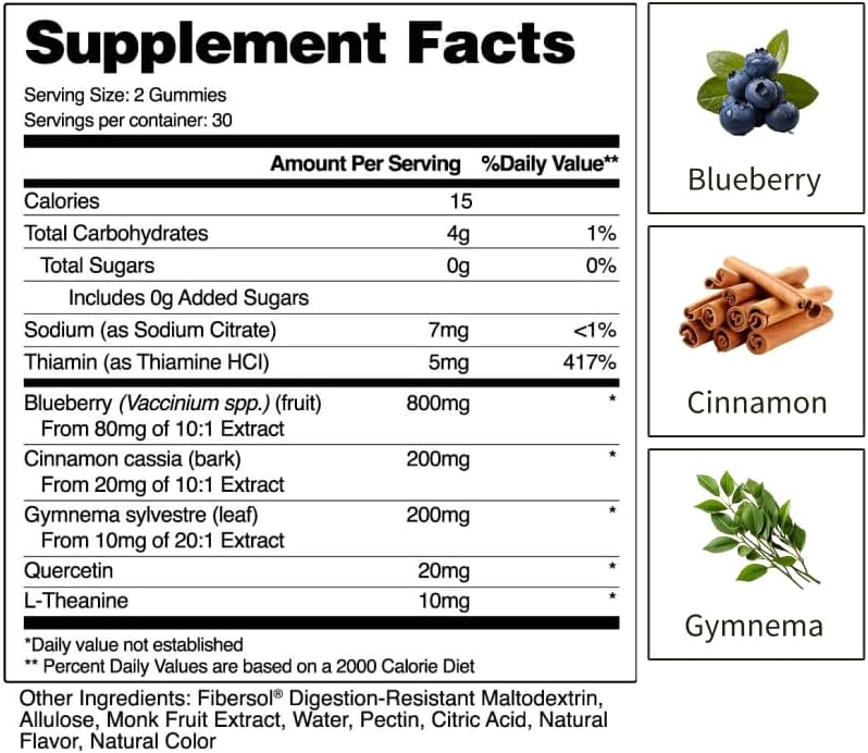 Snap Supplements Blood Sugar Gummies, Support Already Healthy Blood Sugar Levels, Cinnamon Bark and Blueberry Fruit Extract, Natural Melon Flavor, 60 Gummies : Health & Household