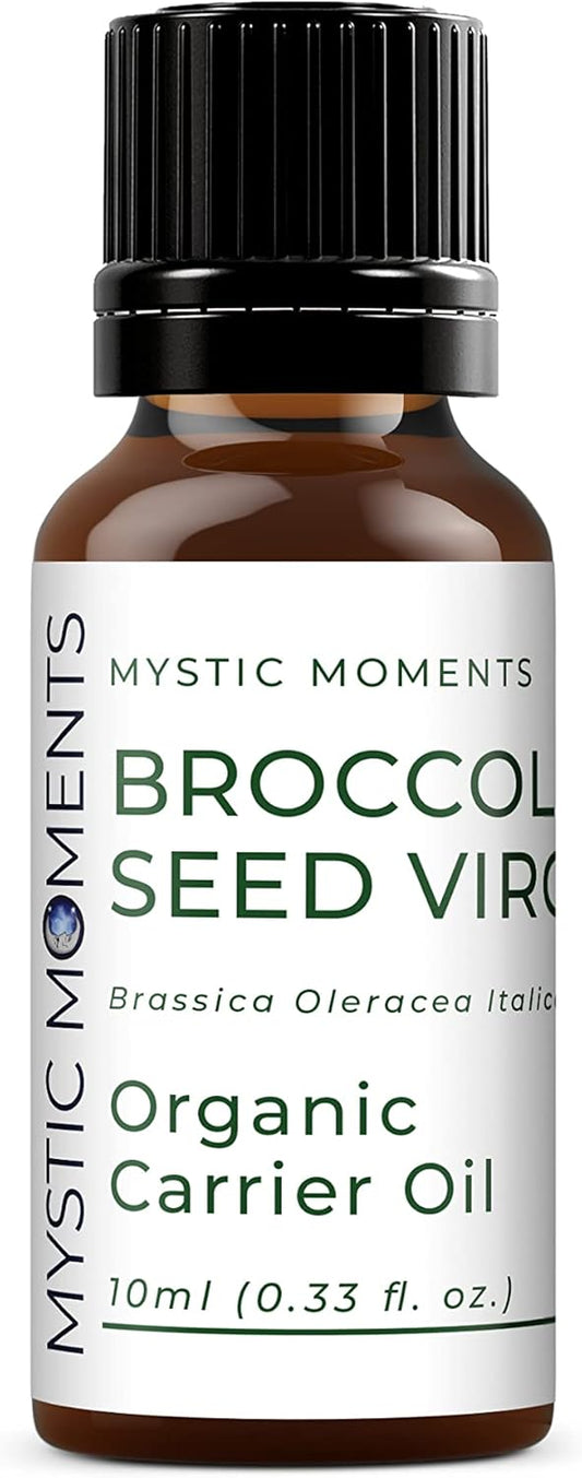 Mystic Moments | Organic Broccoli Seed Virgin Carrier Oil 10ml - Pure & Natural Oil Perfect For Hair, Face, Nails, Aromatherapy, Massage and Oil Dilution Vegan GMO Free