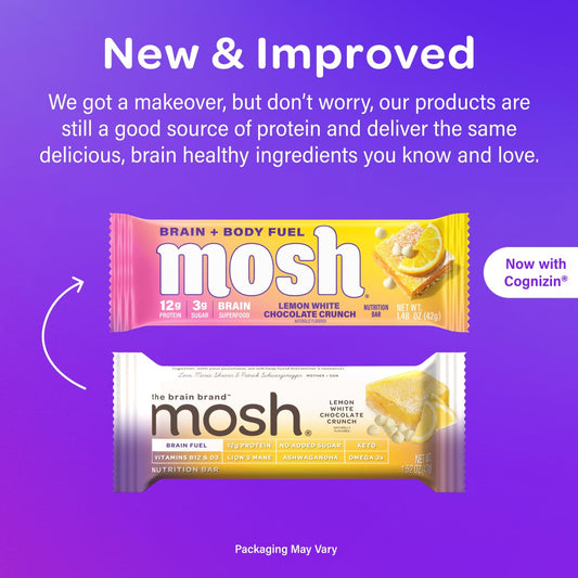 Mosh Variety Pack Keto Protein Bars, High Protein, Gluten Free, Low Carb, Brain Healthy Snack With Ashwagandha, Lion'S Mane, 6 Count