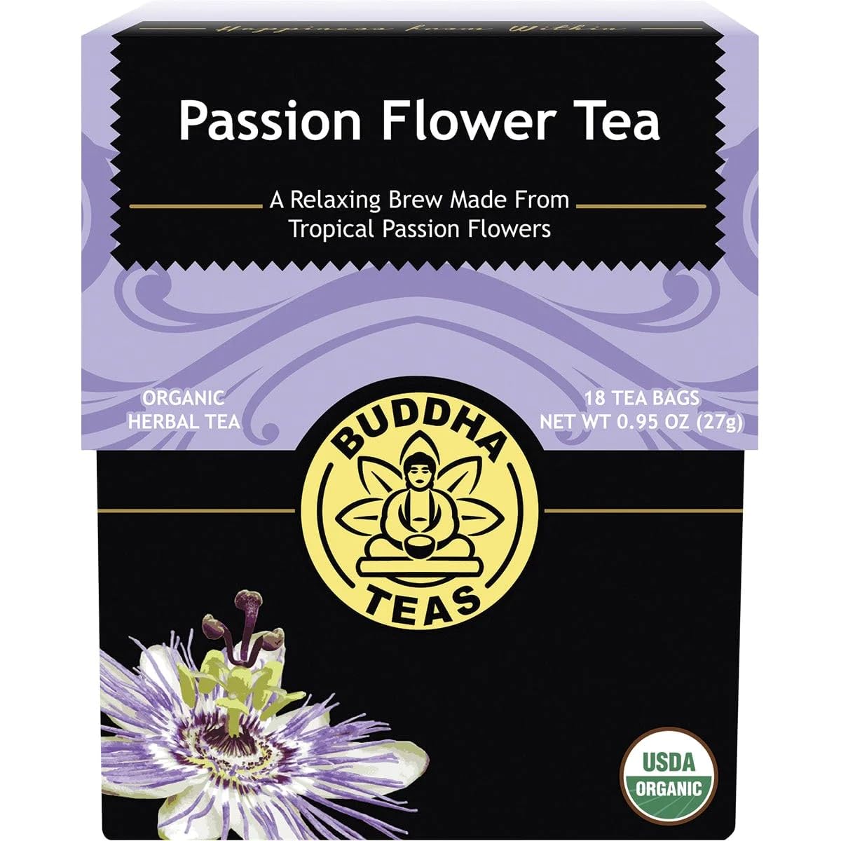 Buddha Teas - Organic Passion Flower Tea - Herbal Tea - For Health & Wellbeing - With Antioxidants & Minerals - Clean Ingredients - Caffeine Free - Ou Kosher & Non-Gmo - 18 Tea Bags (Pack Of 1)