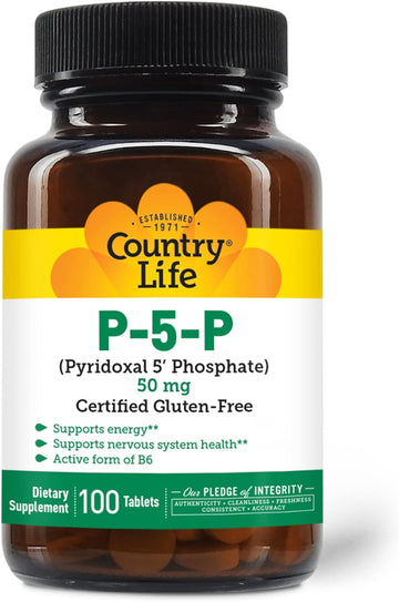 Country Life P5P Vitamin B6 (Pyridoxal Phosphate) 50Mg, 100 Tablets, Certified Gluten Free, Certified Vegan, Verified Non-Gmo Verified