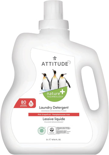 Attitude Liquid Laundry Detergent, Ewg Verified Laundry Soap, He Compatible, Vegan And Plant Based Products, Cruelty-Free, Pink Grapefruit, 80 Loads, 67.6 Fl Oz