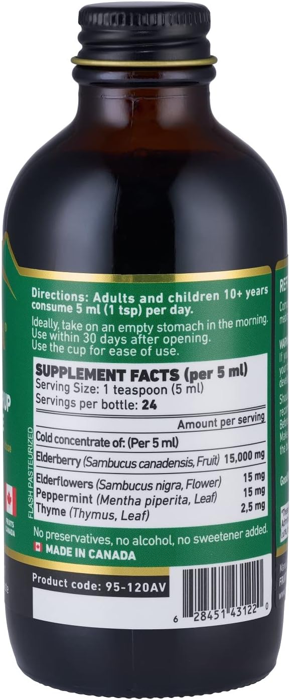 Immunia Elderberry Syrup for Adults Elderberry Concentrate with Elderflower, Thyme and Peppermint. No Sugar Added. Delicious Taste. 24 Days/Bottle. (1-Pack) : Health & Household