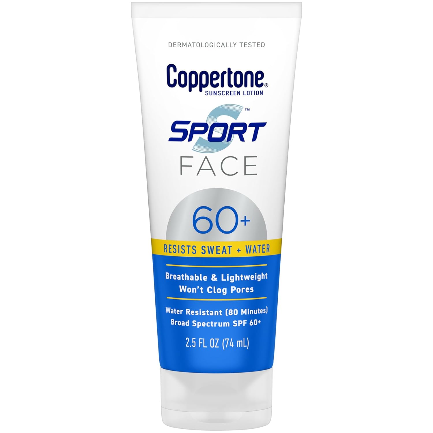 Coppertone Sport Face Sunscreen Lotion Spf 60+, Water Resistant Sunscreen With Broad Spectrum Spf 60+, Lightweight And Breathable, 2.5 Fl Oz Tube