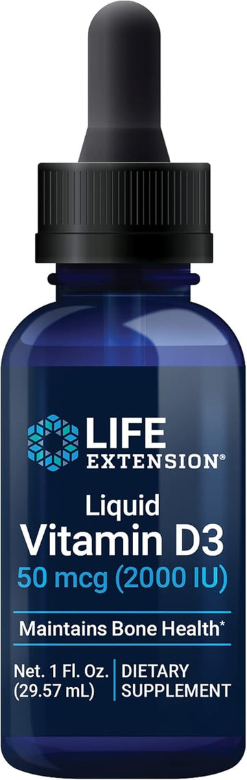 Life Extension Liquid Vitamin D3 50Mcg(2000Iu) - Vitamin D Supplement Unflavored Drops For Immune Support, Bone And Heart Health – Gluten-Free, Non-Gmo – Net 1 Fl. Oz. (29.57Ml) - 850 Servings