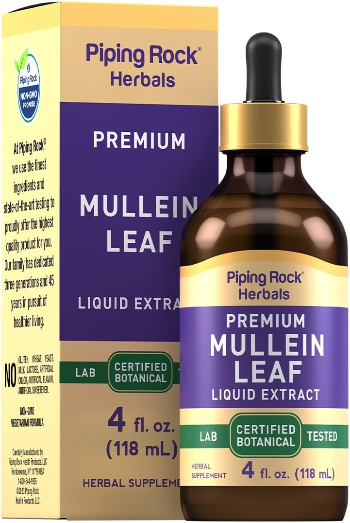 Piping Rock Mullein Leaf Extract Tincture | 4 fl oz | Premium Herbal Liquid Drops | Certified Botanical Supplement | Non GMO, Gluten Free