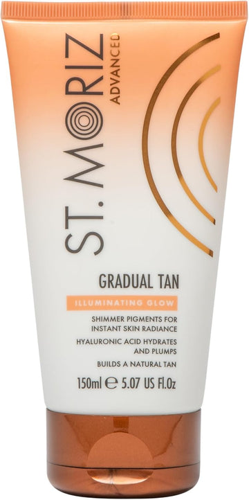 St. Moriz Advanced Illuminating Gradual Tanning Lotion | Hydrating Gradual Tan Moisturiser With Hyaluronic Acid & Shimmer Radiance Pigments | Builds Up A Natural Glow In 1 To 3 Applications | 150Ml