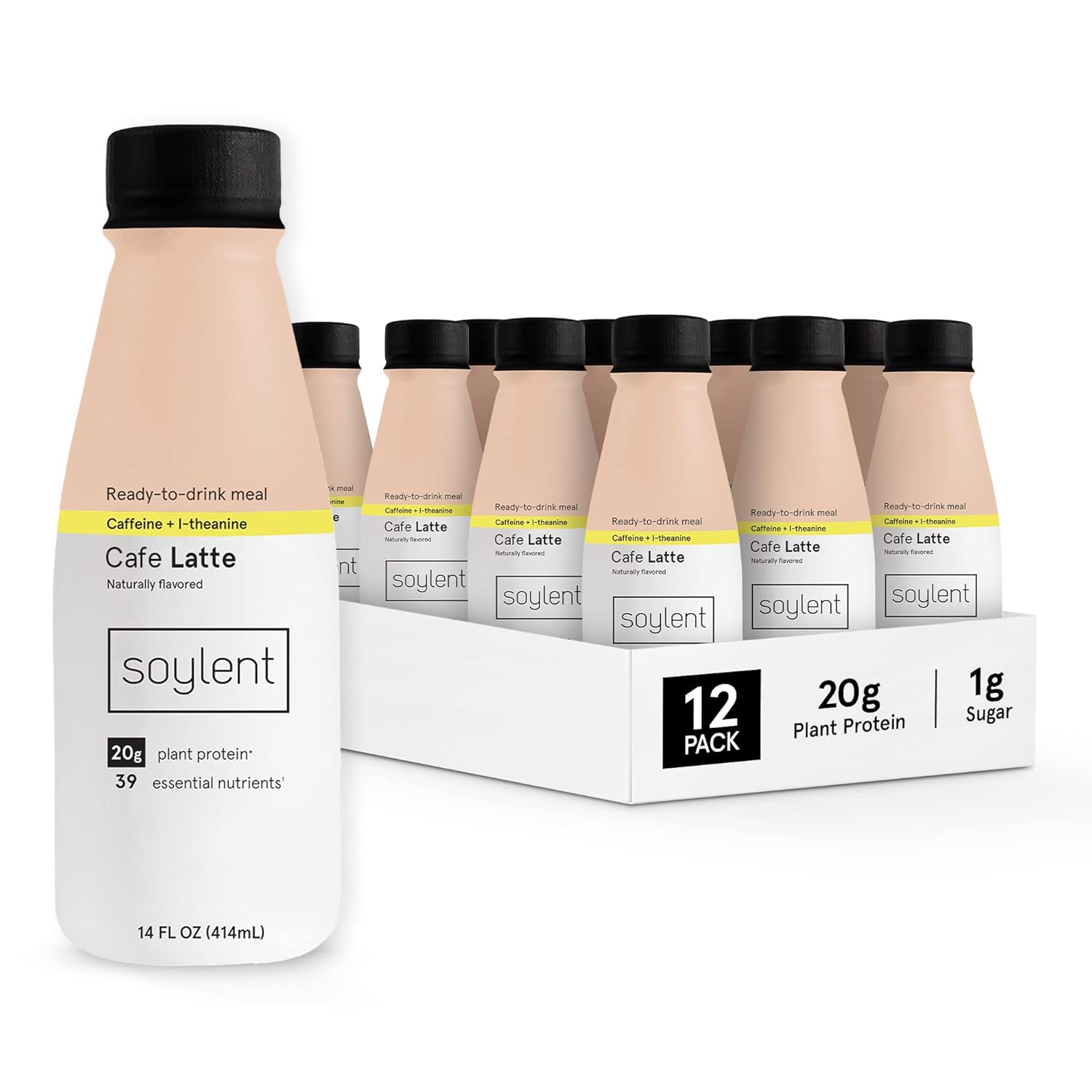 Soylent Complete Coffee Meal Replacement Shake, Cafe Latte, Ready-To-Drink Plant Based Caffeinated Protein Drink, Contains 20G Vegan Protein And 1G Sugar, 14Oz (12 Pack)