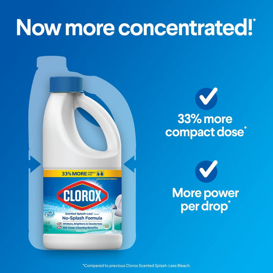 Clorox Splash-Less Bleach, Concentrated Formula, Clean Linen, 40 Ounce Bottle - Pack Of 2 (Package May Vary)