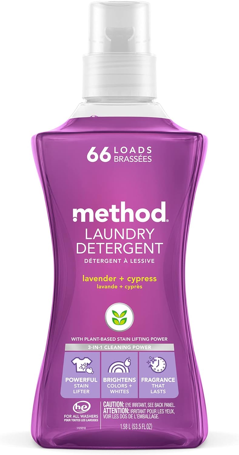 Method Liquid Laundry Detergent, Lavender + Cypress, 66 Loads Per Bottle, Biodegradable Formula, Plant-Based Stain Remover, 53.5 Fl Oz (Pack Of 1)