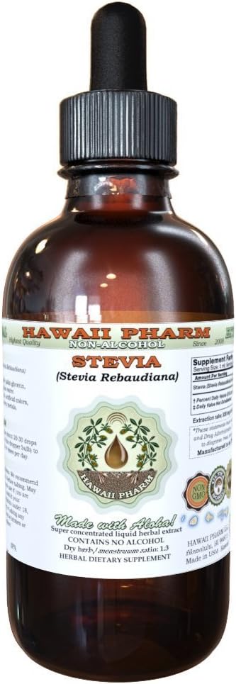 Hawaii Pharm Stevia Alcohol-Free Liquid Extract, Organic Stevia (Stevia Rebaudiana) Dried Leaf Glycerite Natural Herbal Supplement, USA 4 fl.oz