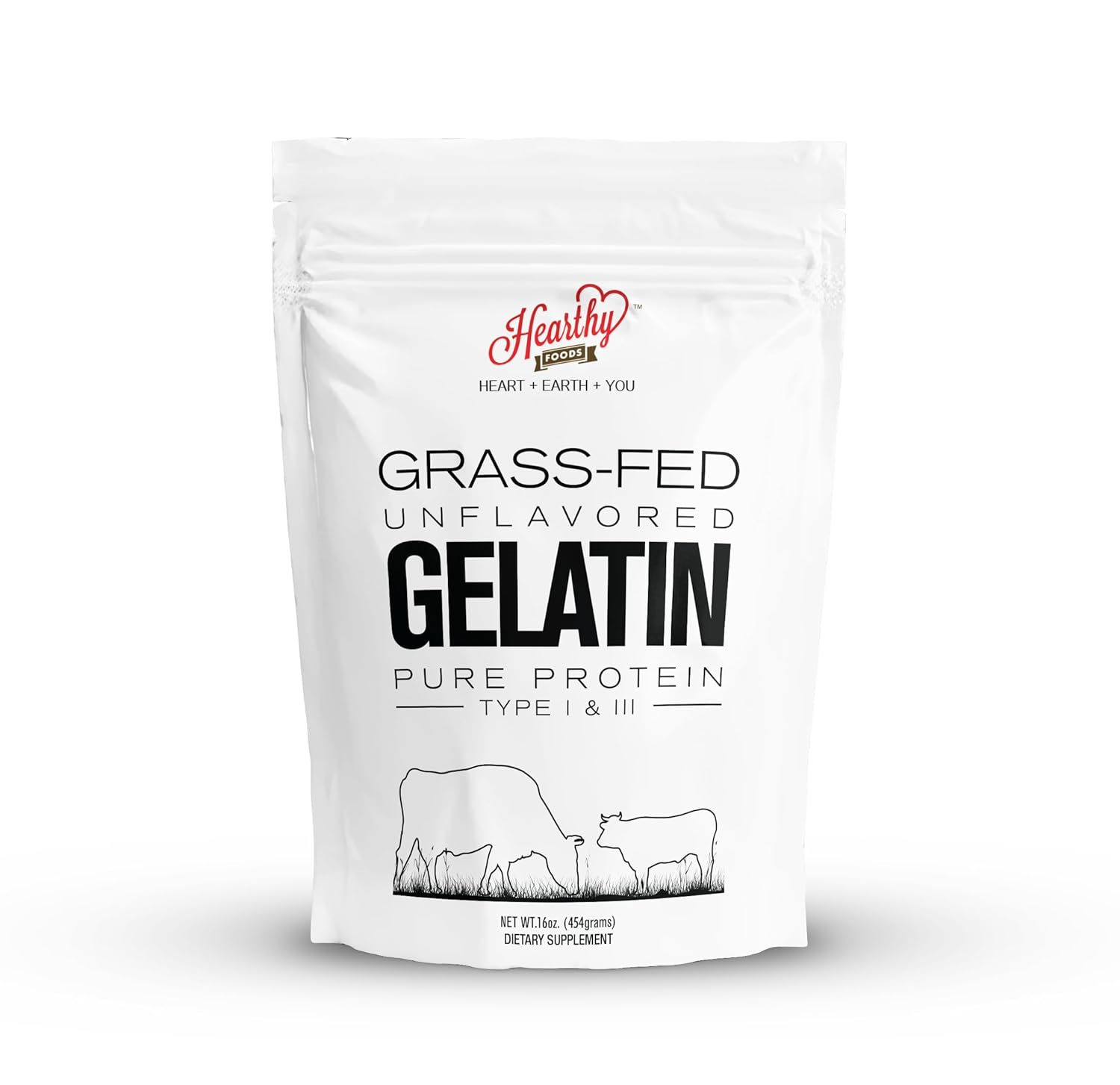 Hearthy Foods Beef Gelatin Powder Unflavored Gelatin Powder For Women And Men | Keto And Paleo Friendly Pure Protein Type 1 & 3, Grass-Fed Halal Certified, Non-Gmo, Kosher Gelatin | 16 Oz. 454G