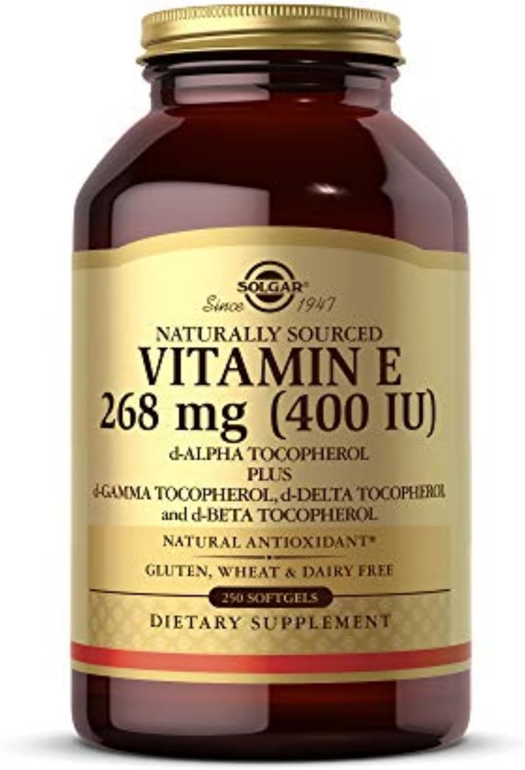 Solgar Vitamin E 268 Mg (400 Iu), 250 Mixed Softgels - Natural Antioxidant, Skin & Immune System Support - Naturally-Sourced Vitamin E - Gluten Free, Dairy Free - 250 Servings