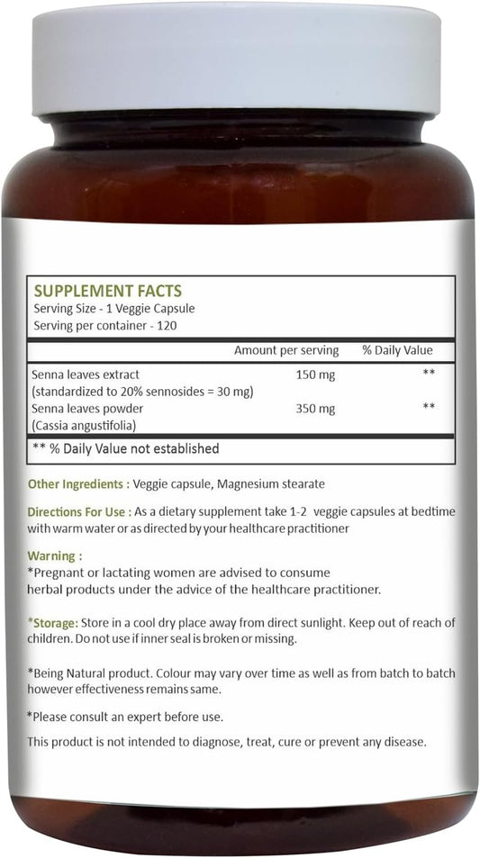 Herbal Hills Senna Capsules (Alexandrina Senna) | 120 Capsules (500 Mg) | Natural Laxative, Stool Softner, Constipation Relief