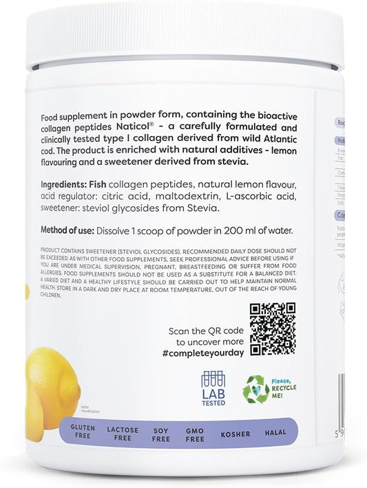 Osavi Marine Collagen – 360 G Powder | Lemon Flavor | Supports Skin Elasticity & Reduces Wrinkles | Naticol® Collagen Peptides From Wild Cod, Enriched With Vitamin C For Collagen Formation
