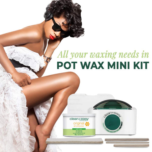 Clean + Easy Mini Pot Waxing Kit – All-Purpose Hair Removal Wax, Includes Soft Wax For Body & Facial Hair, Warmer, Muslin Strips & Sticks, 120 V
