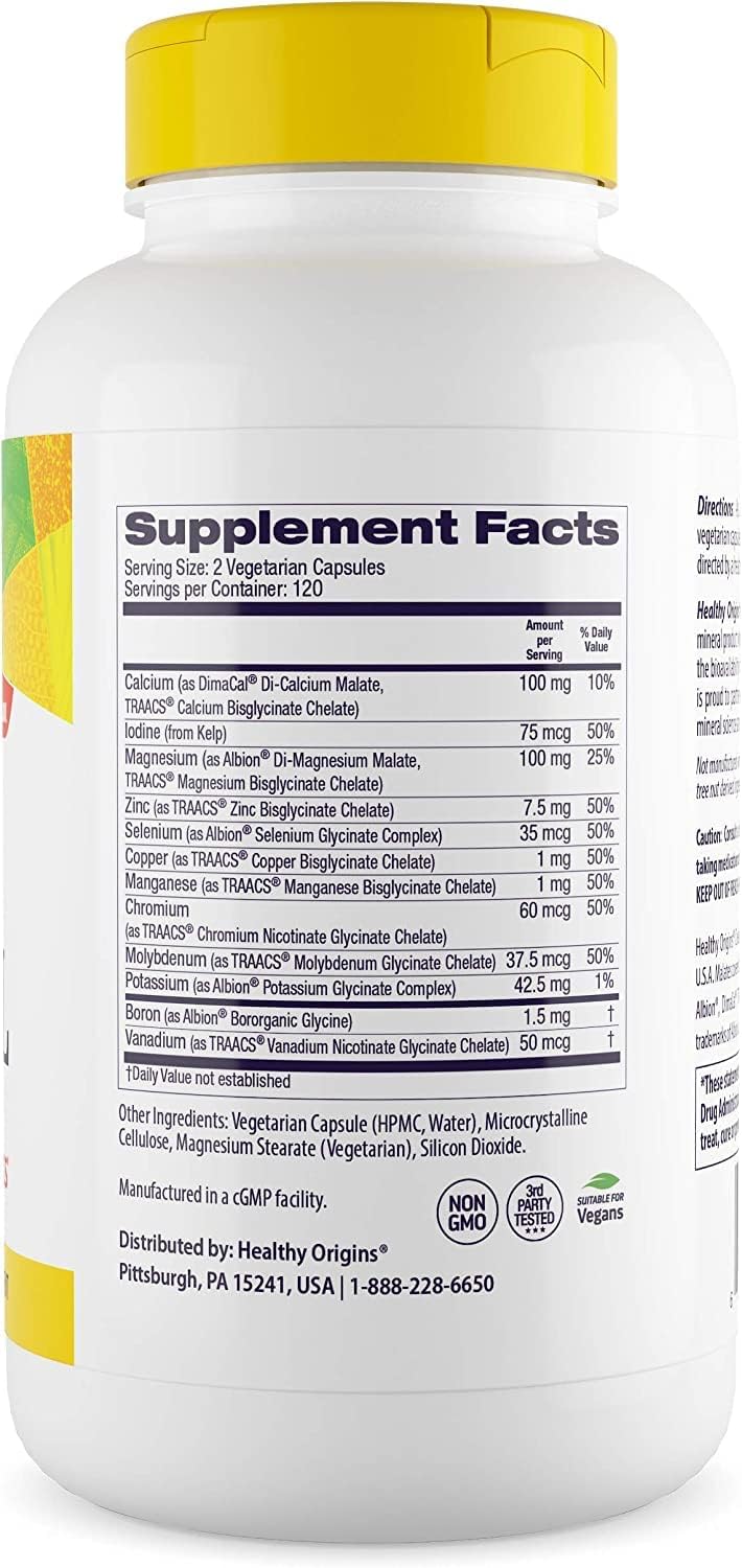 Healthy Origins Chelated Multi Mineral - Chelated Trace Minerals Supplement with Selenium, Iodine, Magnesium & More - Gluten-Free Supplement with Aion Minerals - 240 Veggie Capsules